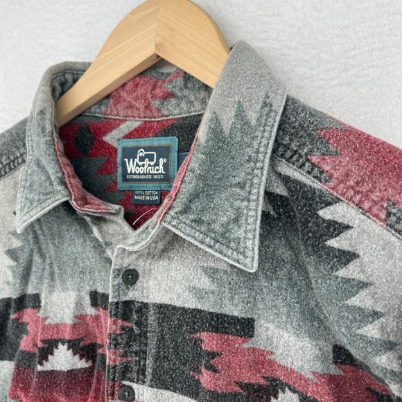 Vintage WOOLRICH Shirt Men XL Flannel Navarro Aztec Southwestern Cotton Gray USA - Picture 2 of 14